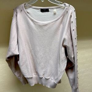 Great condition Tahari beige sweater top With silver dots on sleeves